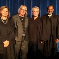 Pictured left from right: Judge Michelle J. Sheehan, Principal Erin Short, Judge Eileen T. Gallagher, and Judge Ray Headen.